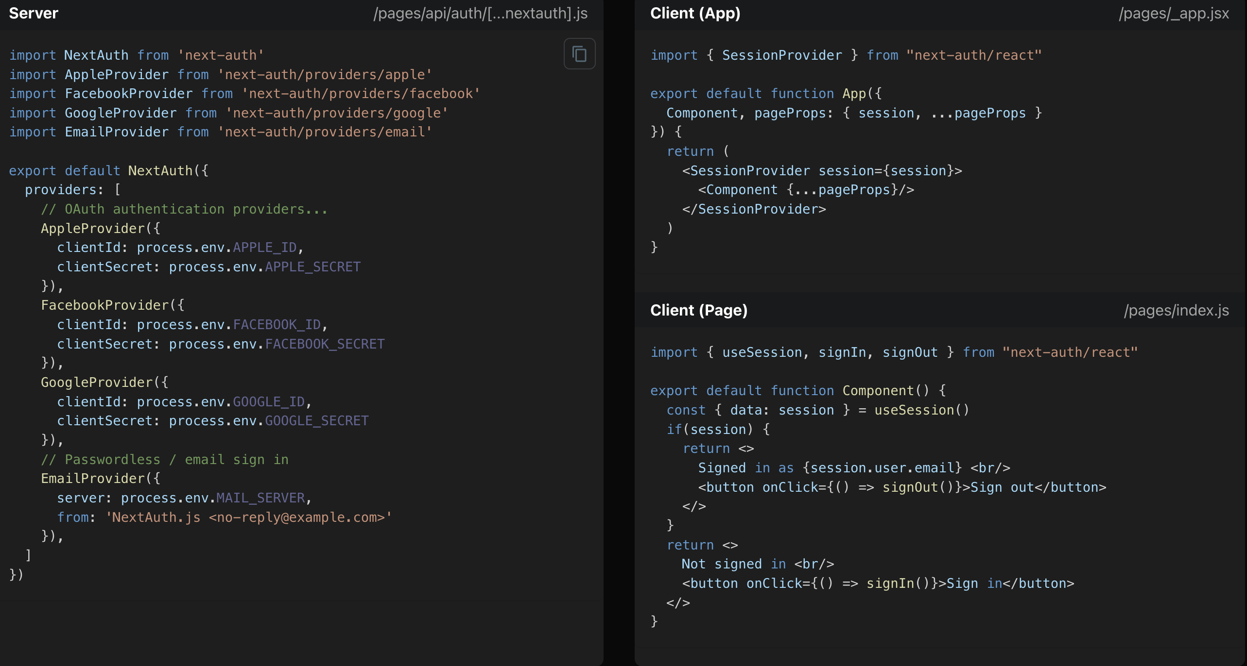 NextAuth Authentication code